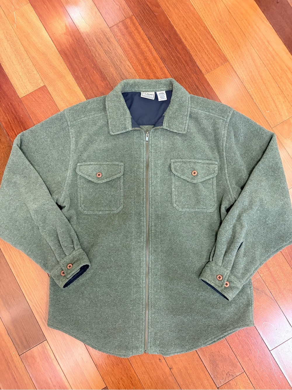 L.L. Bean Men's Olive Green Zip-Front Shirt Jacket shacket workwear utility SM